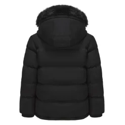 Kids' Double Zip Detachable Faux Fur Hood Fleece Lined Short Puffer Jacket