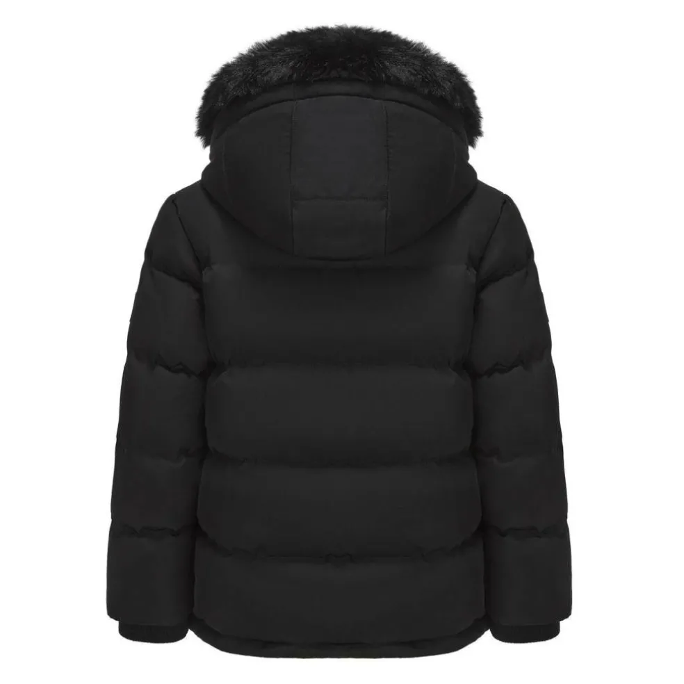 Kids' Double Zip Detachable Faux Fur Hood Fleece Lined Short Puffer Jacket