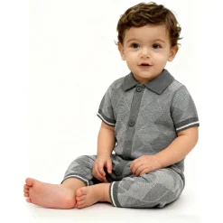 Kids' Checked Cotton Short Sleeve Polo Neck Onesie