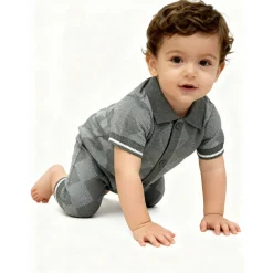 Kids' Checked Cotton Short Sleeve Polo Neck Onesie