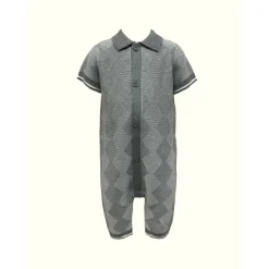Kids' Checked Cotton Short Sleeve Polo Neck Onesie