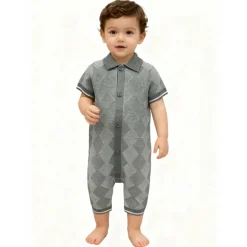 Kids' Checked Cotton Short Sleeve Polo Neck Onesie
