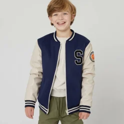 Kids' College Faux Leather Long Sleeve Varsity Jacket