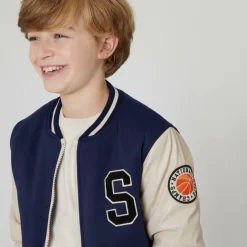 Kids' College Faux Leather Long Sleeve Varsity Jacket