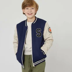 Kids' College Faux Leather Long Sleeve Varsity Jacket