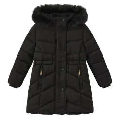 Kids' Faux Fur Trim Detachable Hood Long Sleeve Short Puffer Jacket