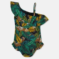 Kids' Frill Short-Sleeve Scoop Neck Swimsuit