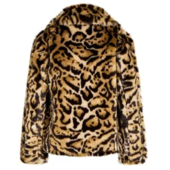 Kids' Leopard Print Faux Fur Long Sleeve Jacket