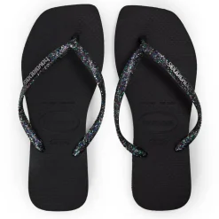 Kids' Square Logo Metallic Black Flip Flops