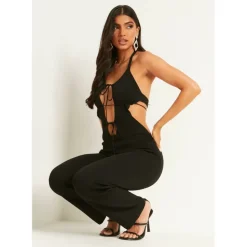 Knitted Cut Out Tie Front Jumpsuit