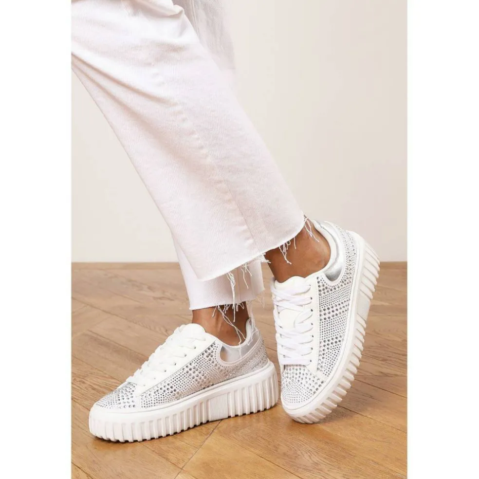 Lace Up Trainer with Diamante pattern and chunky sole