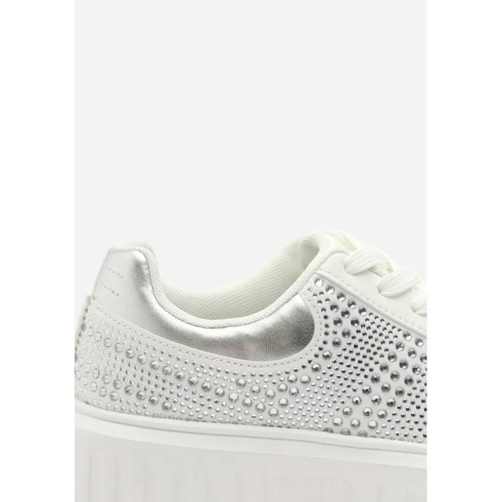 Lace Up Trainer with Diamante pattern and chunky sole