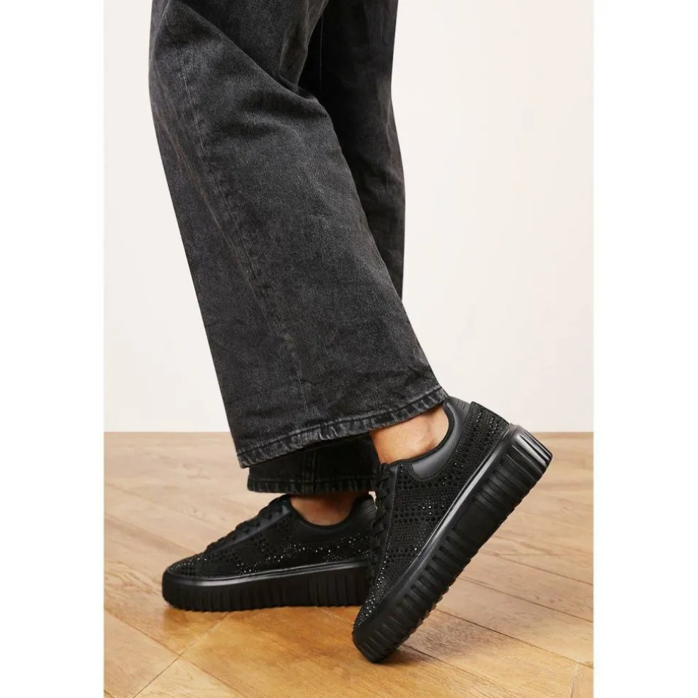 Lace Up Trainer with Diamante pattern and chunky sole