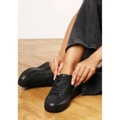 Lace Up Trainer with Diamante pattern and chunky sole
