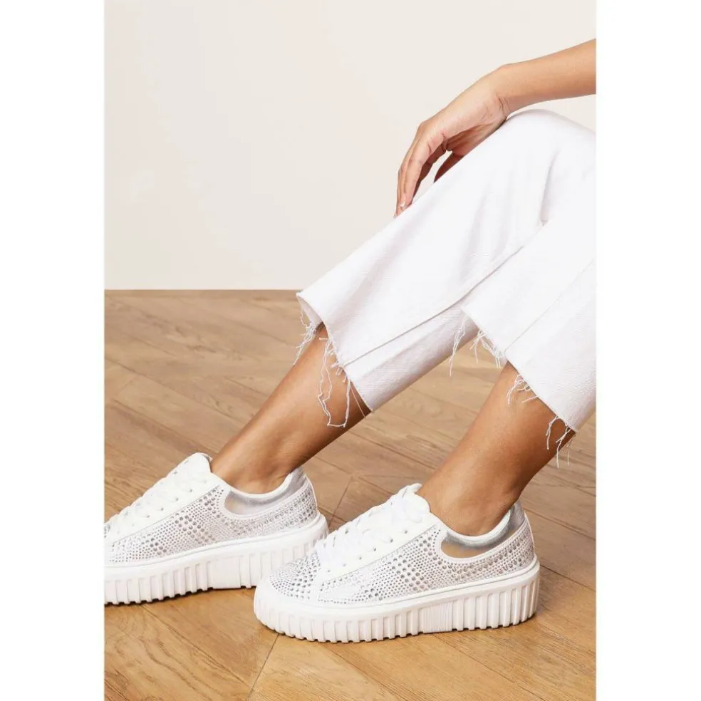 Lace Up Trainer with Diamante pattern and chunky sole