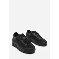 Lace Up Trainer with Diamante pattern and chunky sole
