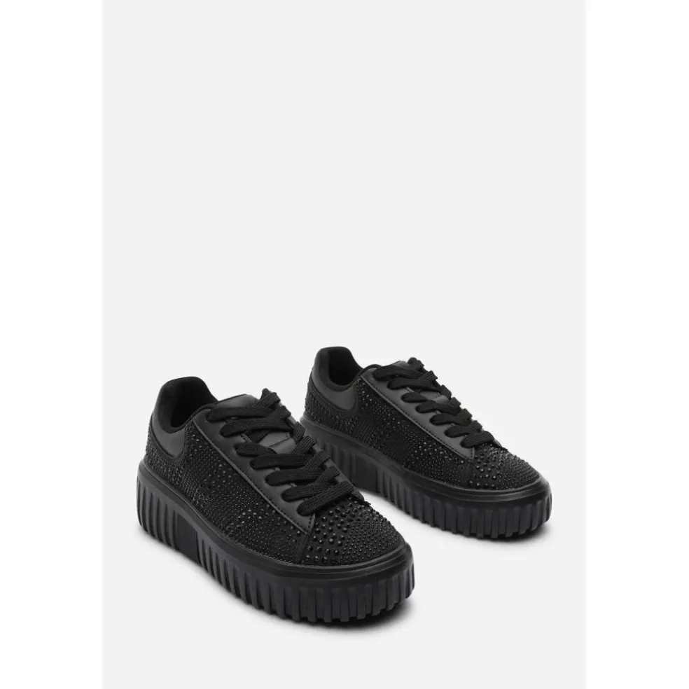 Lace Up Trainer with Diamante pattern and chunky sole