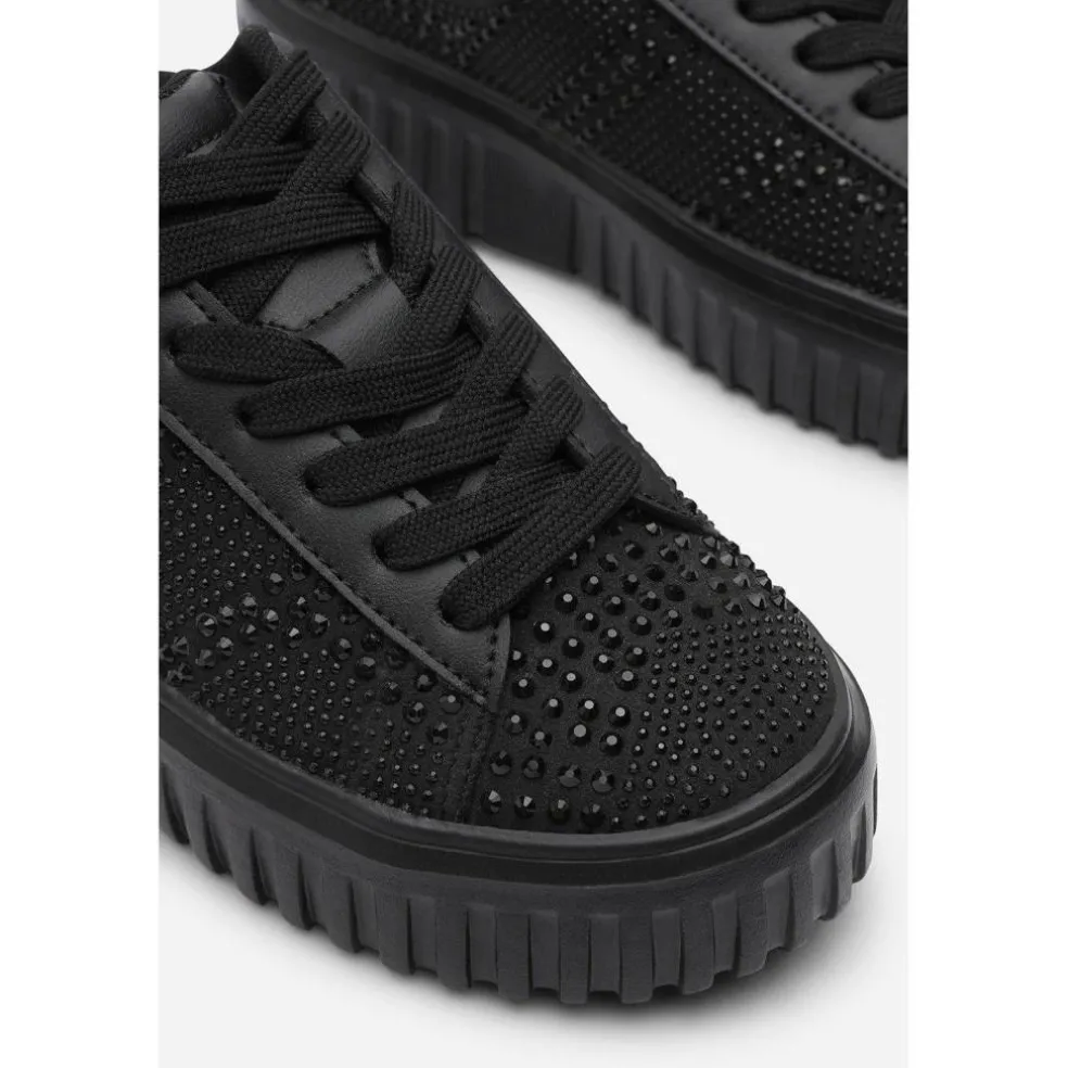 Lace Up Trainer with Diamante pattern and chunky sole