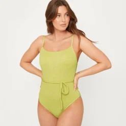 Ladies Textured Belted Swimsuit