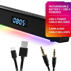 LED Light-Up Rechargeable Portable Soundbar for Gaming Music and Movies