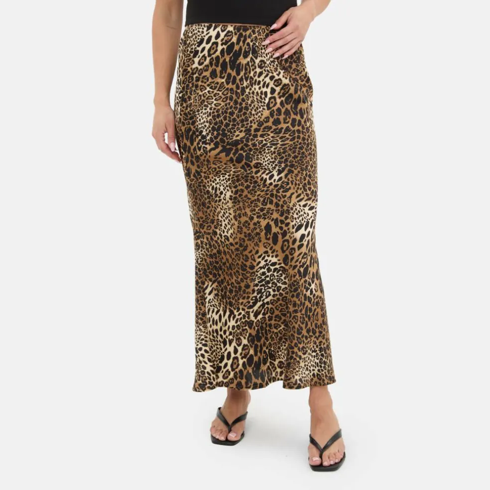 Leopard Print Satin Maxi Skirt