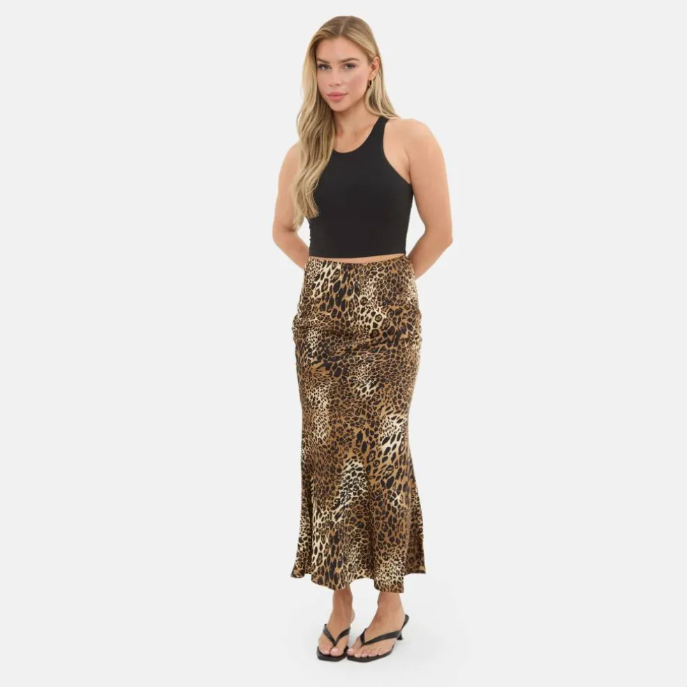 Leopard Print Satin Maxi Skirt