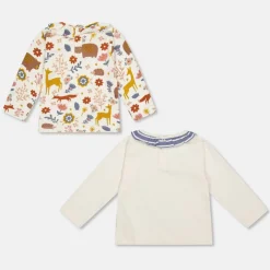 Lilly & Sid Multicoloured Animal Forest Print And Plain Top - 2 Pack