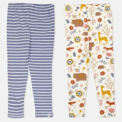 Lilly & Sid Multicoloured Animal Forest And Stripe Print Leggings - 2 Pack