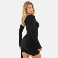 Long Sleeve Drape Mini Dress