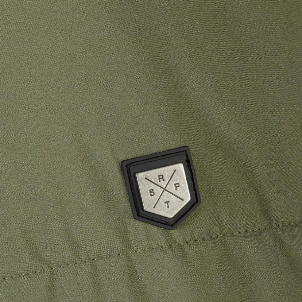Men long jacket fleece lined zip pockets khaki