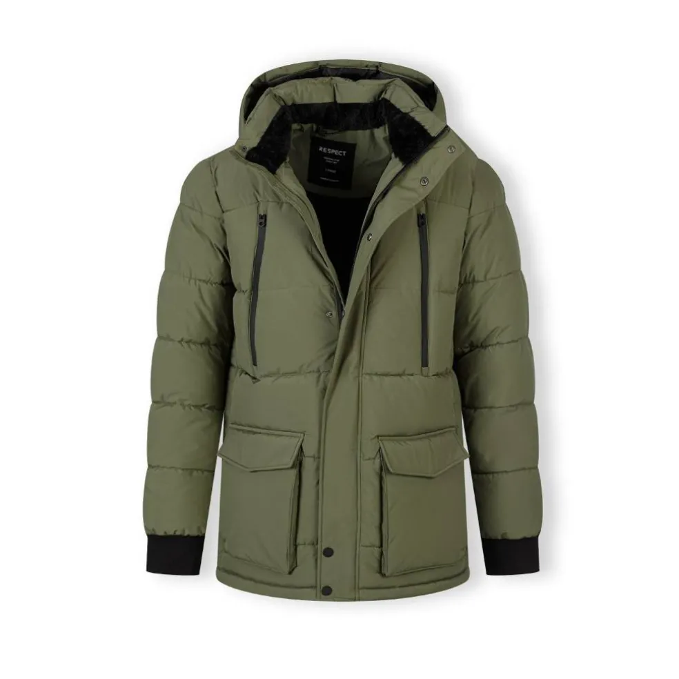 Men long jacket fleece lined zip pockets khaki