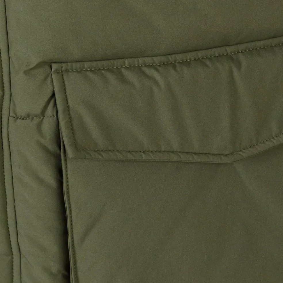 Men long jacket fleece lined zip pockets khaki