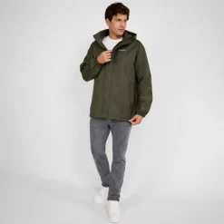 Men packaway waterproof jacket with hood khaki