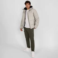 Men PU jacket with hood and zip pockets grey