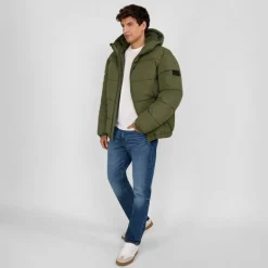 Men ripstop jacket high collar adjustable hood khaki