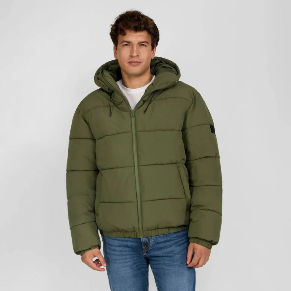 Men ripstop jacket high collar adjustable hood khaki
