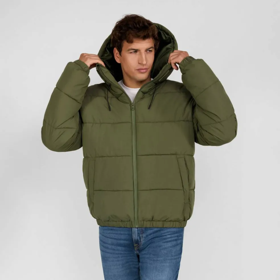 Men ripstop jacket high collar adjustable hood khaki