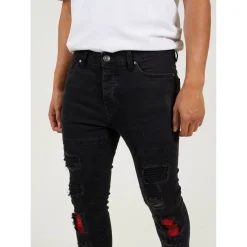 Mens Biker Jean with Contrast Cut Out Panels