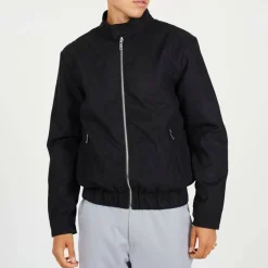 Men's Black Faux Suede Funnel Neck Long Sleeve Bomber Jacket