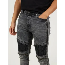 Mens Black Wash Biker Jean with Distressed Details