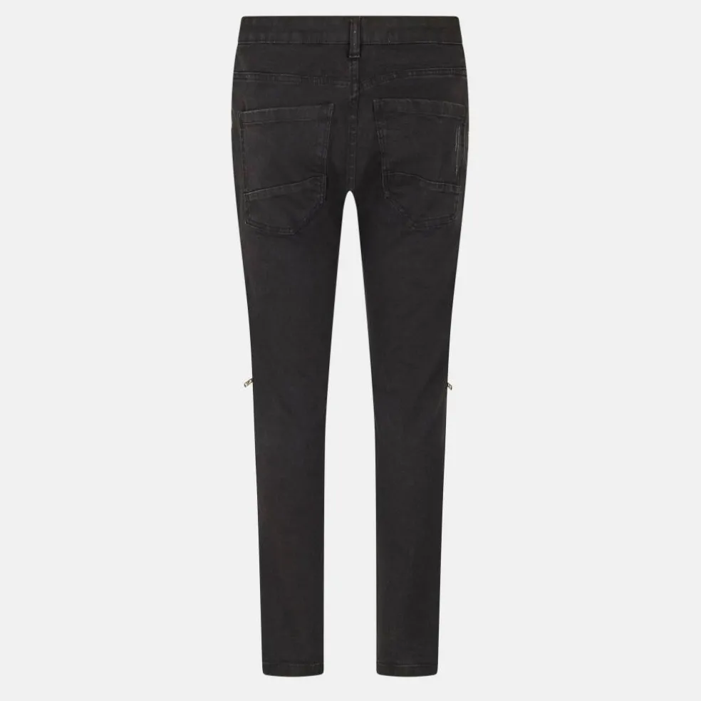 Mens Charcoal Wash Bike Jean with Multi Stitch Detail and Zips