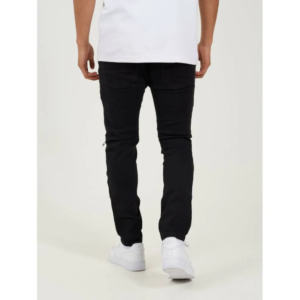 Mens Charcoal Wash Bike Jean with Multi Stitch Detail and Zips