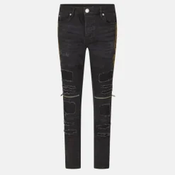 Mens Charcoal Wash Bike Jean with Multi Stitch Detail and Zips