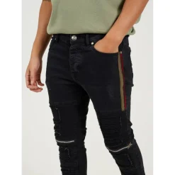 Mens Charcoal Wash Bike Jean with Multi Stitch Detail and Zips