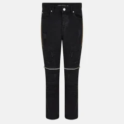 Mens Charcoal Wash Bike Jean with Multi Stitch Detail and Zips