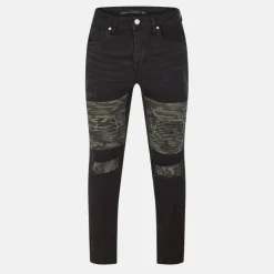 Mens Charcoal Wash Biker Jean with Cut Out Knee Details