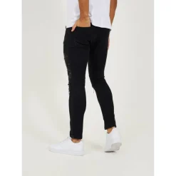 Mens Charcoal Wash Biker Jean with Cut Out Knee Details