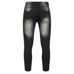 Mens Charcoal Wash Biker Jeans with Distressed Details