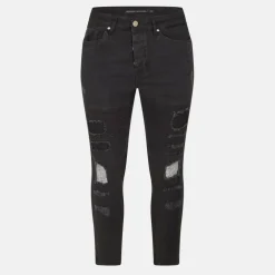 Mens Charcoal Wash Biker Jean with Cut Out Knees