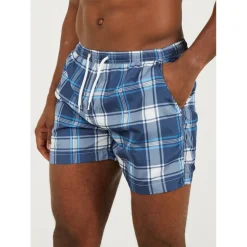 Mens Check Print Swim Short with Drawcord